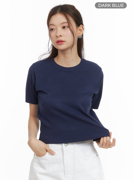 solid-round-neck-knit-top-oy421 / Dark blue