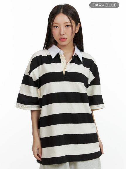 oversize-stripe-polo-top-ol408 / Dark blue