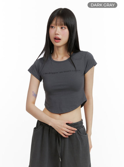 graphic-lettering-crop-tee-cl402 / Dark gray