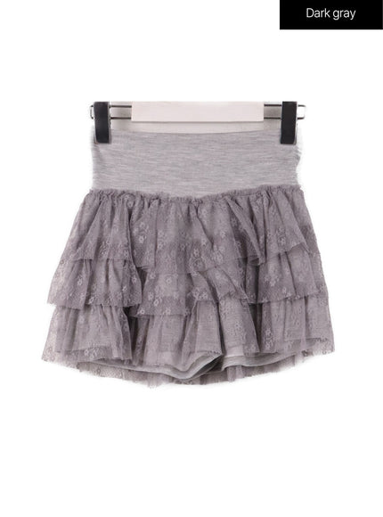 lace-frill-layered-mini-skirt-cf414 / Dark gray