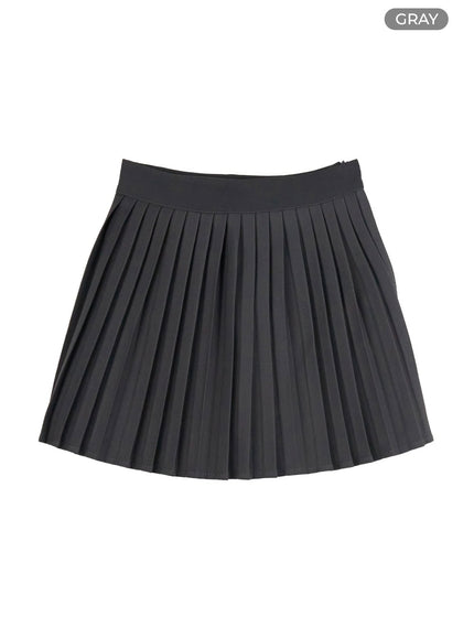 pleated-solid-mini-skirt-ou418 / Gray