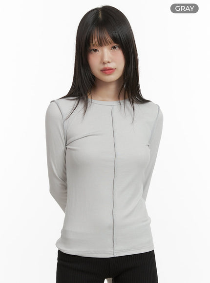 stitching-detail-long-sleeve-cy414 / Gray