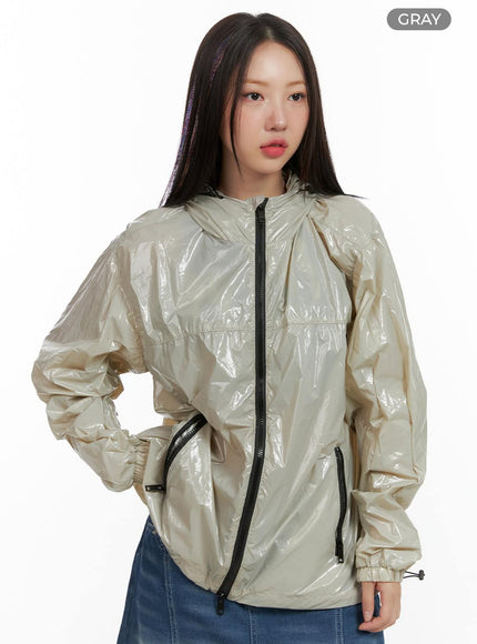 glossy-zip-up-jacket-ol408 / Gray