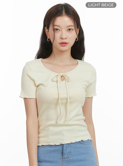 ruffle-hem-ribbon-top-oy417 / Light beige