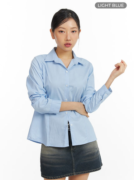 collared-button-up-long-sleeve-shirt-cf416 / Light blue