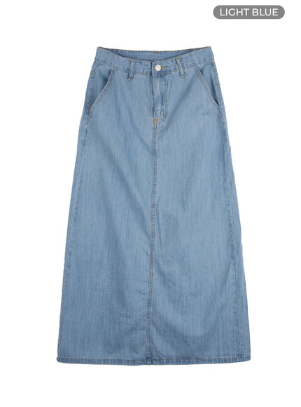 solid-denim-maxi-skirt-ou419 / Light blue