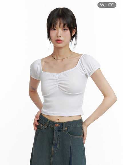 sweetheart-shirred-crop-top-cl403 / White