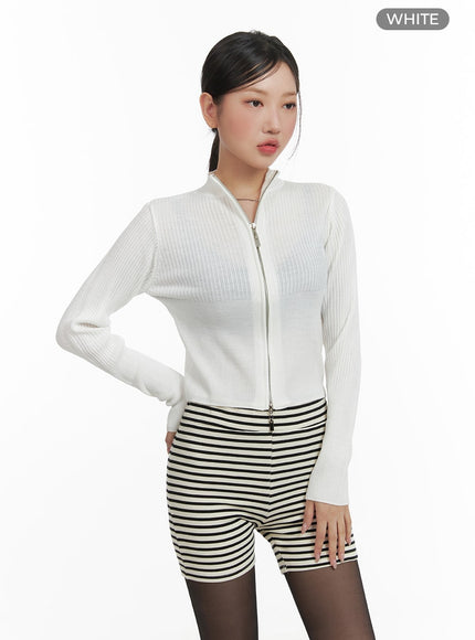 ribbed-zip-up-sweater-ca409 / White