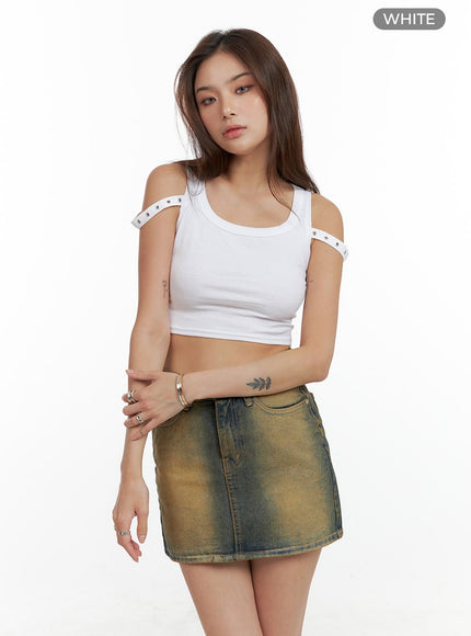 eyelet-strap-crop-tank-top-cl404 / White