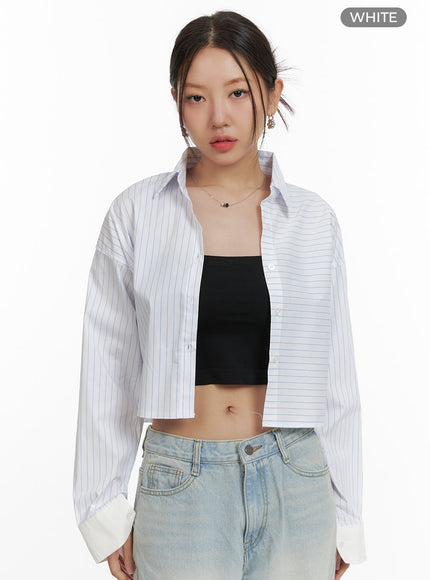 striped-collar-crop-shirt-ou404 / White