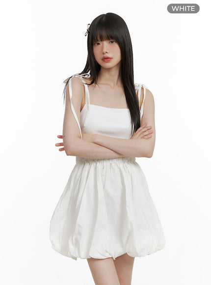 strap-shoulder-mini-balloon-dress-cy428 / White