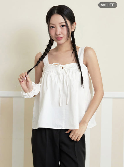 cotton-flare-tank-top-with-scrunchie-set-oy427 / White