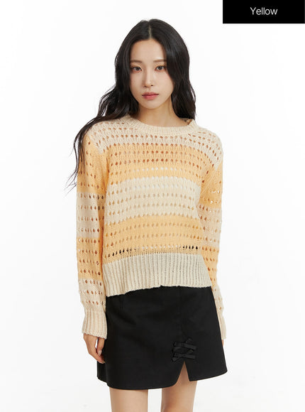 round-neck-stripe-sweater-cf415 / Yellow