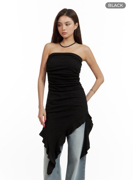 shirred-tube-top-mini-dress-cu417 / Black