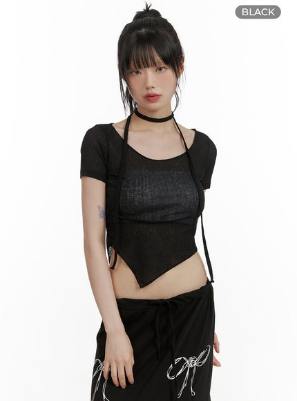 sheer-chic-crop-top-with-thin-scarf-cu410 / Black