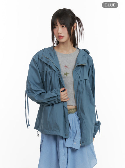 hooded-drawstring-oversized-windbreaker-ca418 / Blue