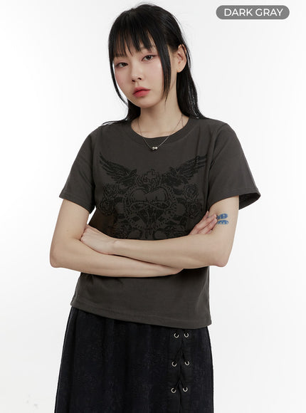 round-neck-graphic-tee-ca401 / Dark gray