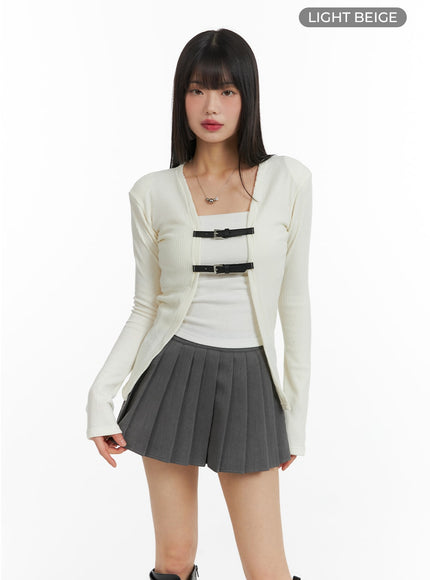 collarless-buckle-cardigan-cf420 / Light beige