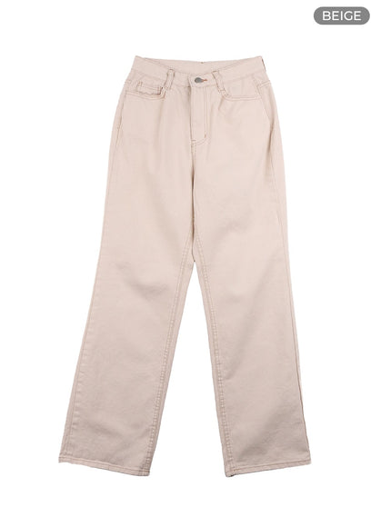 solid-cotton-straight-pants-oa429 / Beige