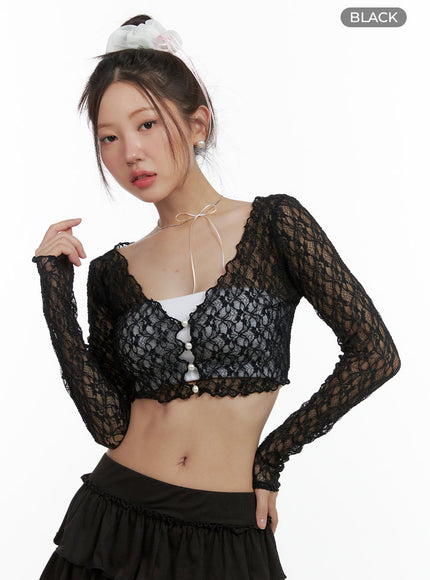 crop-see-through-cardigan-ol402 / Black