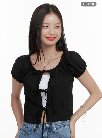 ribbon-strap-crop-blouse-ol411 / Black