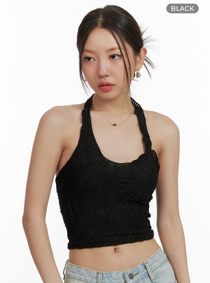 textured-halter-top-ou404 / Black