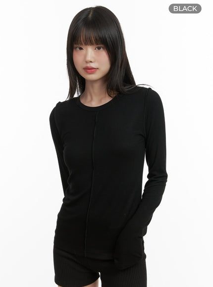 stitching-detail-long-sleeve-cy414 / Black