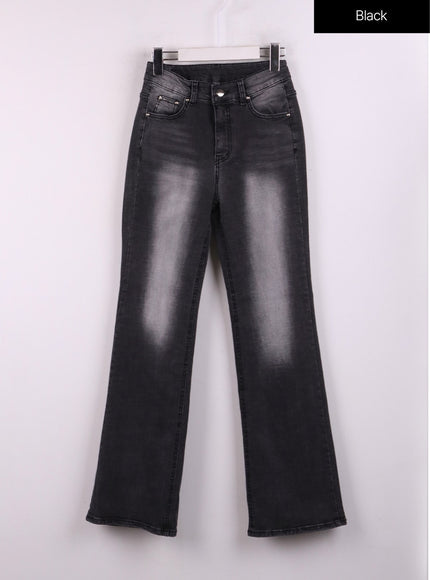 washed-slim-fit-denim-bootcut-jeans-cj426 / Black