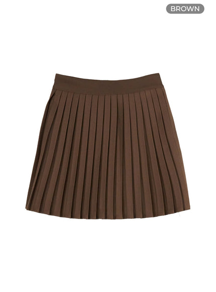 pleated-solid-mini-skirt-ou418 / Brown