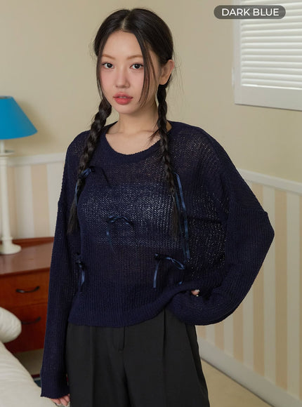 ribbon-mesh-sweater-oy427 / Dark blue