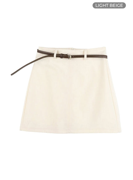 linen-mini-skirt-oy421 / Light beige