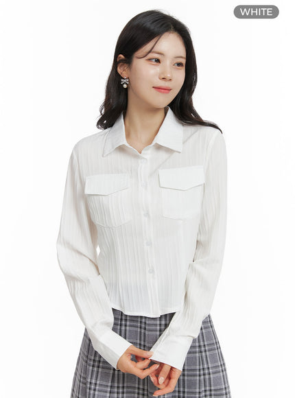 collar-striped-button-up-crop-shirt-om420 / White