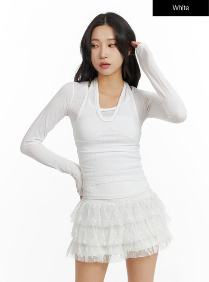 layered-slim-fit-long-sleeve-top-cf414 / White