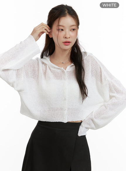 see-through-crop-hooded-cardigan-ou413 / White