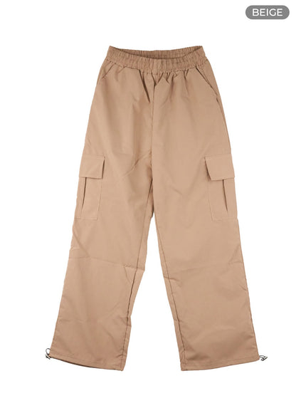 solid-string-waist-cargo-pants-cl412 / Beige