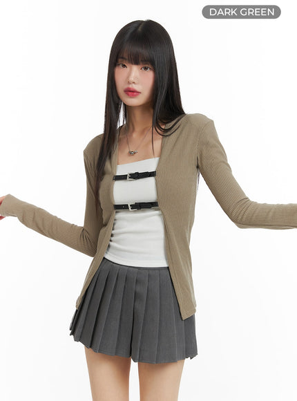 collarless-buckle-cardigan-cf420 / Dark green