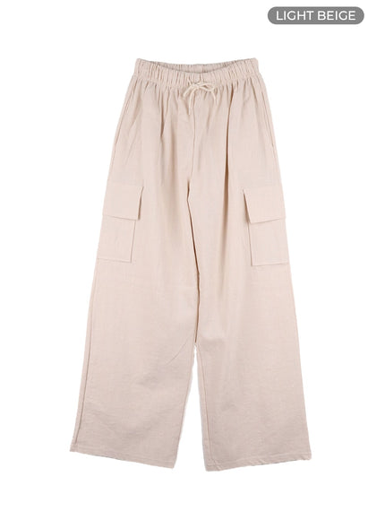 cargo-wide-leg-banded-pants-ca423 / Light beige