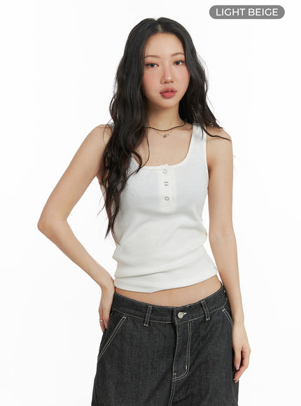 solid-rib-button-up-tank-crop-top-cm425 / Light beige