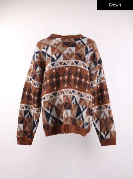 geometric-patterned-knit-sweater-of405 / Brown