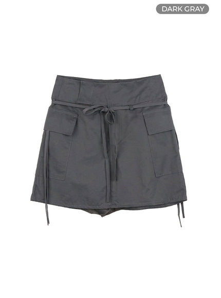 pocket-strap-solid-mini-skirt-ol408 / Dark gray