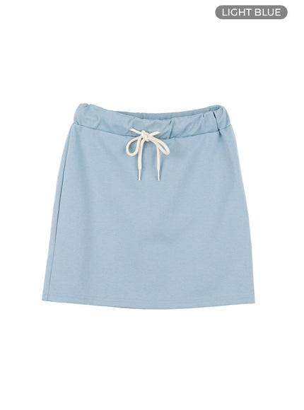 string-cotton-mini-skirt-ou407 / Light blue