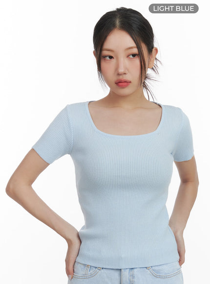 basic-square-neck-tee-oa419 / Light blue