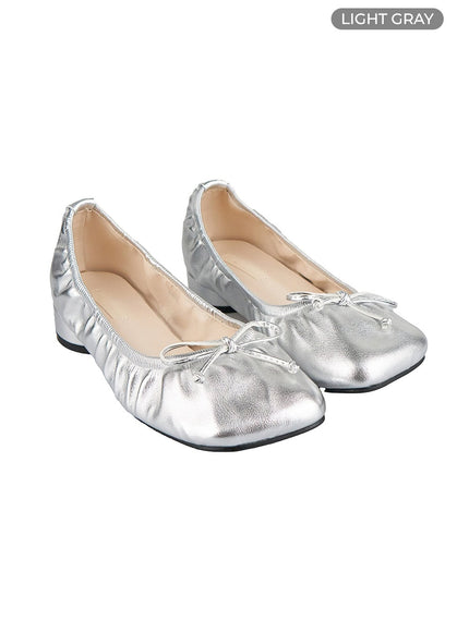 ribbon-detail-faux-leather-flats-ou419 / Light gray