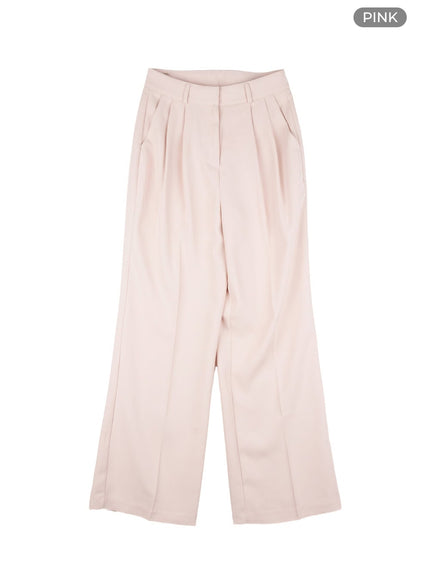 pintuck-straight-leg-tailored-pants-ou407 / Pink