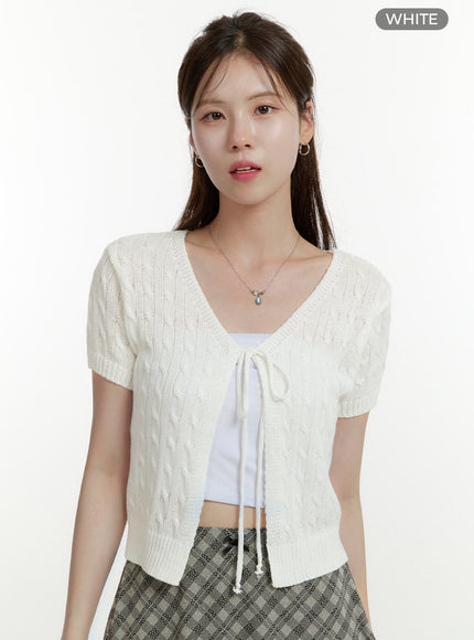 v-neck-short-sleeve-cardigan-ou427 / White