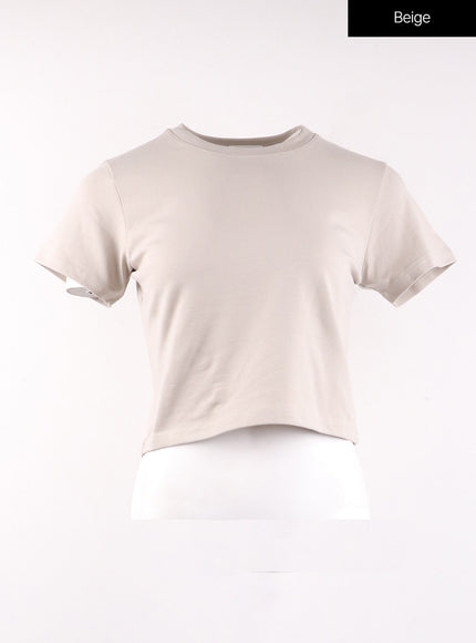 basic-round-neck-crop-tee-of406 / Beige