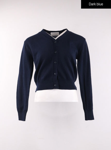 buttoned-v-neck-cardigan-of406 / Dark blue