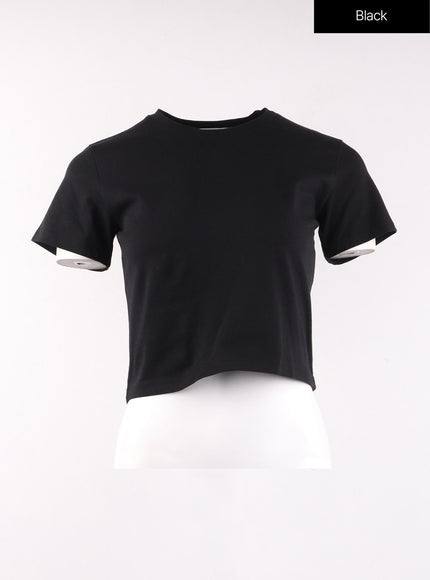 basic-round-neck-crop-tee-of406 / Black