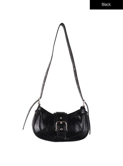 metallic-buckle-crossbody-bag-cf415 / Black