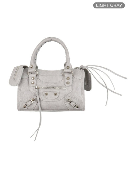 studded-faux-leather-tote-bag-ol402 / Light gray